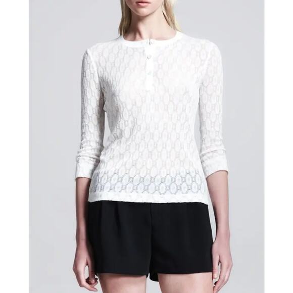 rag & bone Lace Henley Sz S 3/4 Sleeve Women's Delicate White Layering Top - Picture 4 of 14